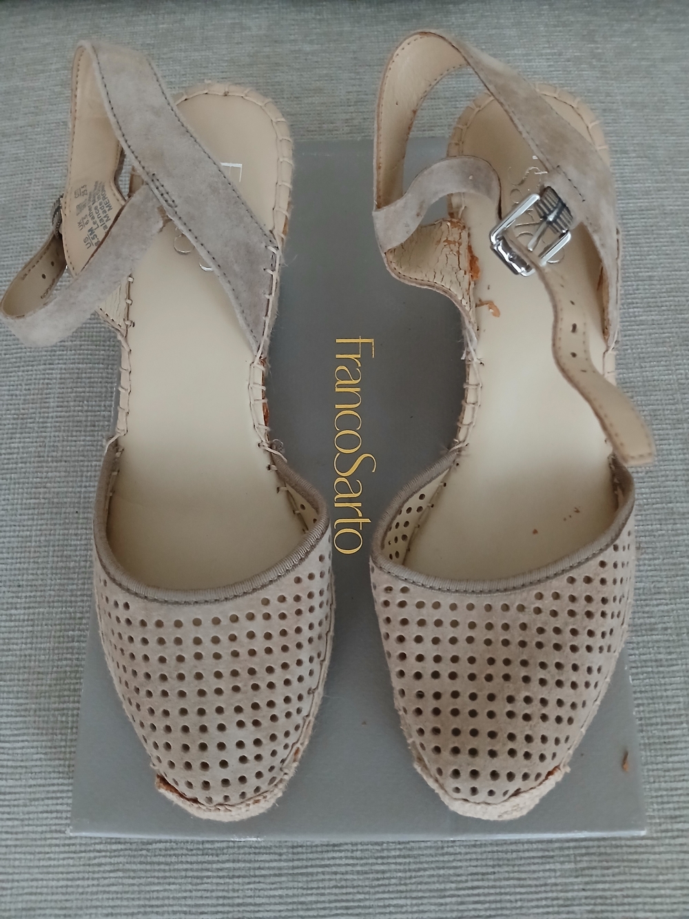 Franco Sarto Women's Beige Suede Perforated Espadrille Sandals